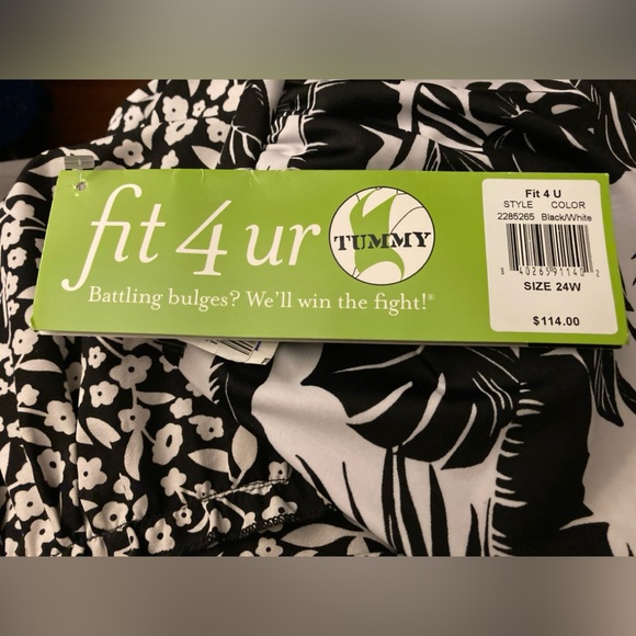 FIT 4 U Tummy Swimsuit Plus Size Women's Black White Hawaiian Print Ruched - Picture 3 of 6